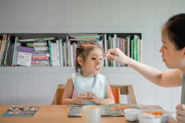 ご飯を食べさせてもらう幼児